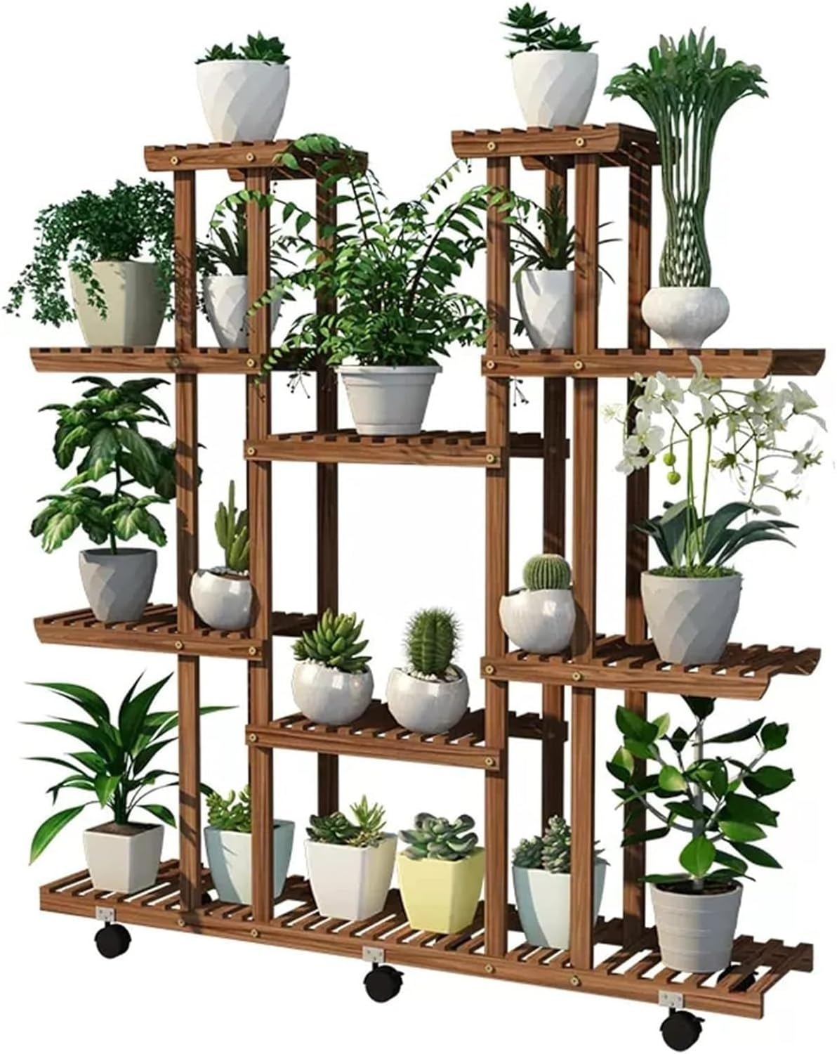 Potting Bench Table,Garden Potting Table, Plant Shelves Outdoor Wooden Garden Shelf with Universal Wheel for Patio Storage and Organizing Garden Items and Plant Accessories