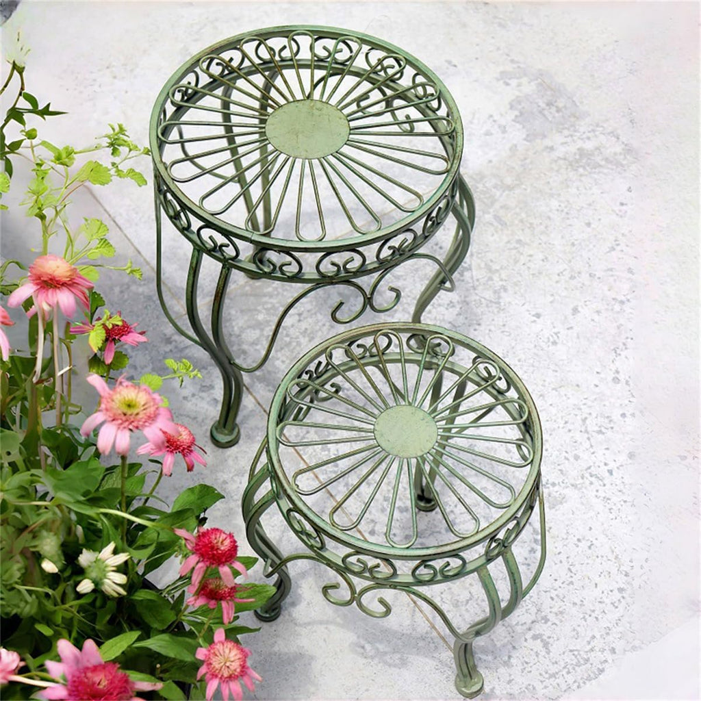 2Pcs Metal flower stand, Heavy Duty Plant Pot Shelf,Outdoor Garden Potting Bench Table,Iron Flower Pot Stands/rack,Outdoor/Indoor Plant Display Rack,for Home Garden Backyard Patio,Green