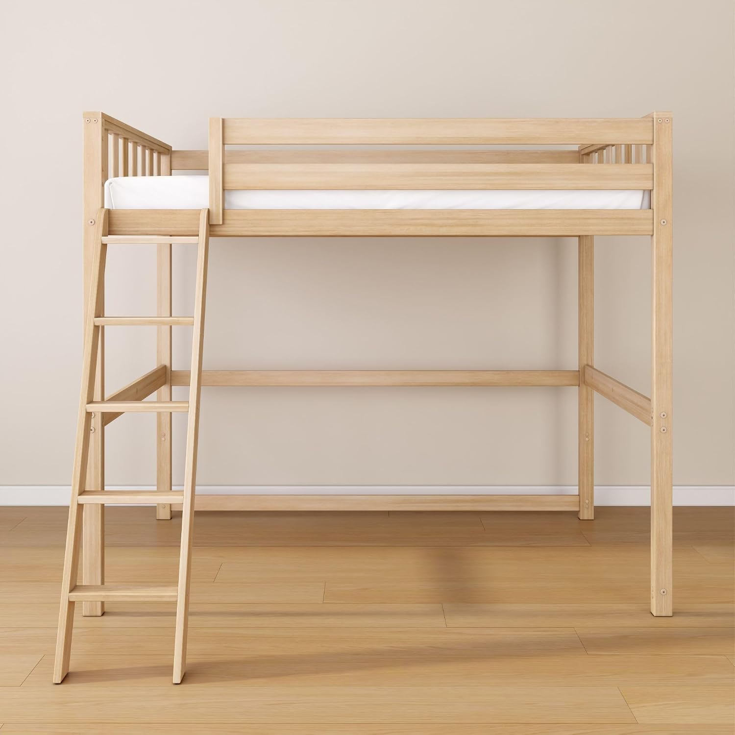 Max & Lily Scandinavian Twin Loft Bed - Modern Solid Wood Kids' High Loft with 14' Guard Rails, Angled Ladder with Anti-Slip setps, 400-lb Capacity, Easy Assembly, Blonde