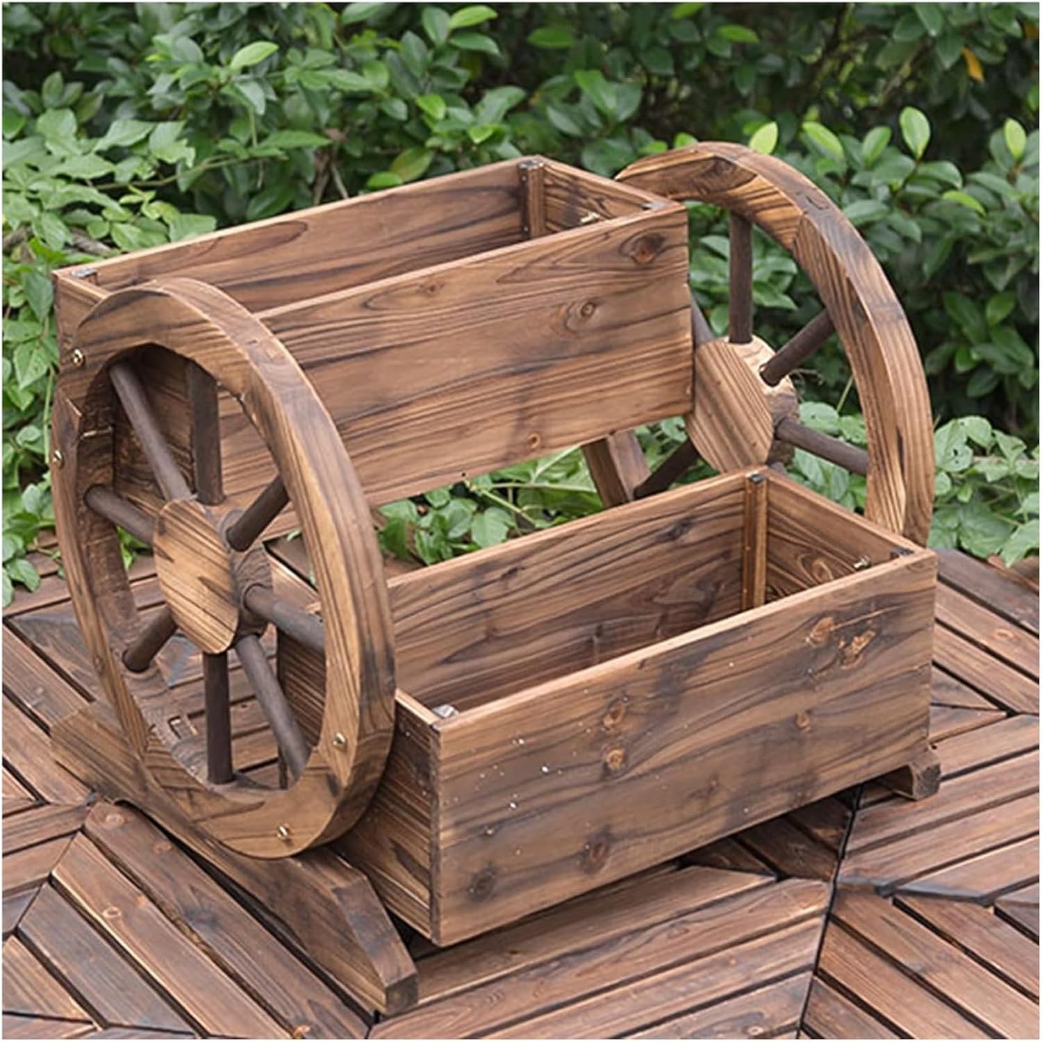 Plant Stand Indoor, Wood Plant Stand, Two Layers Outdoor Potting Bench, Garden Workstation Table with Wheels,Lower Storage and Lattice Back