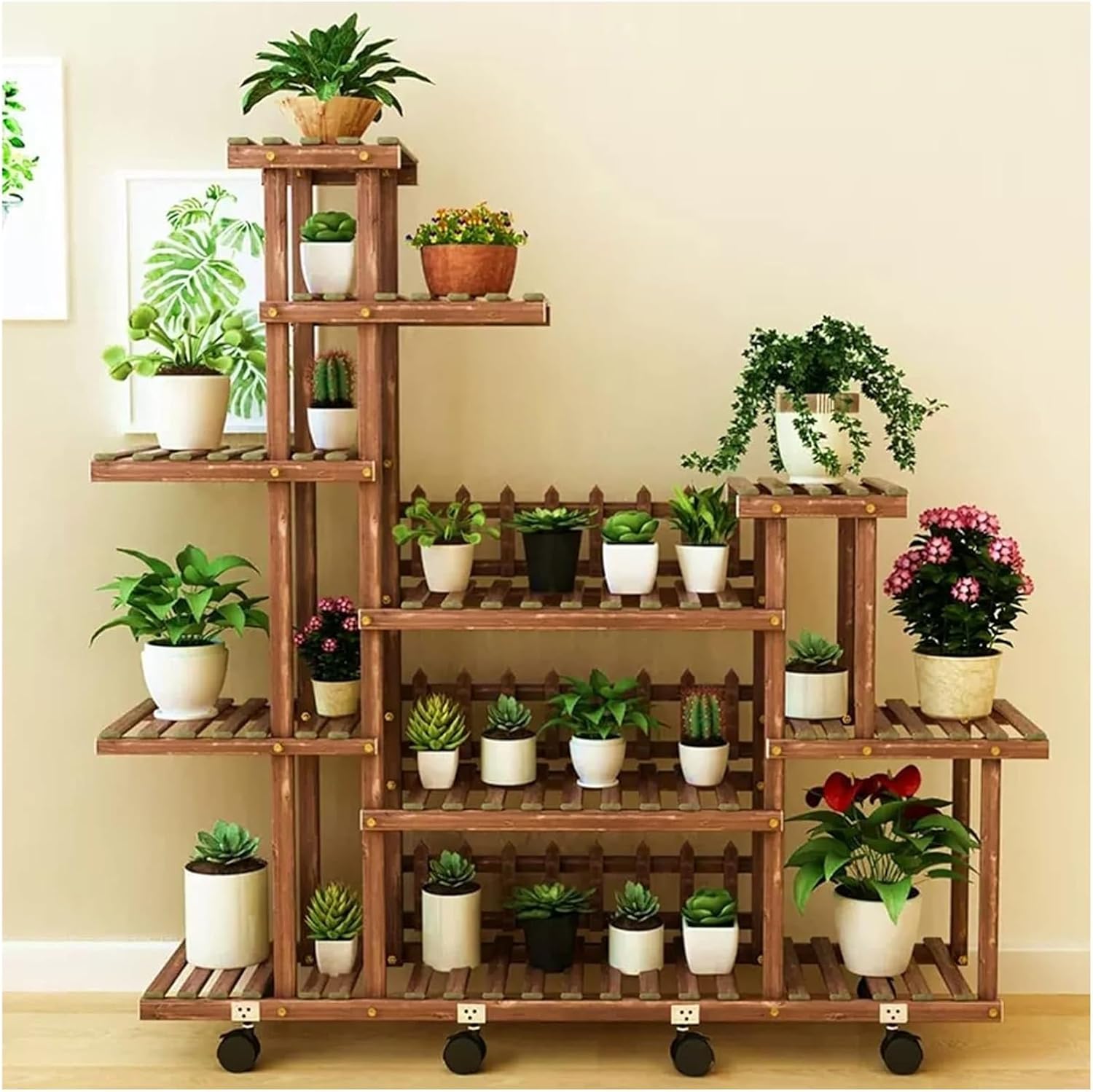 Potting Bench Table,Garden Potting Table, Plant Shelf for Multiple Plants for Balcony Window Garden Living Room Patio Triangle Plant Stands, 125x25x113cm, Brown