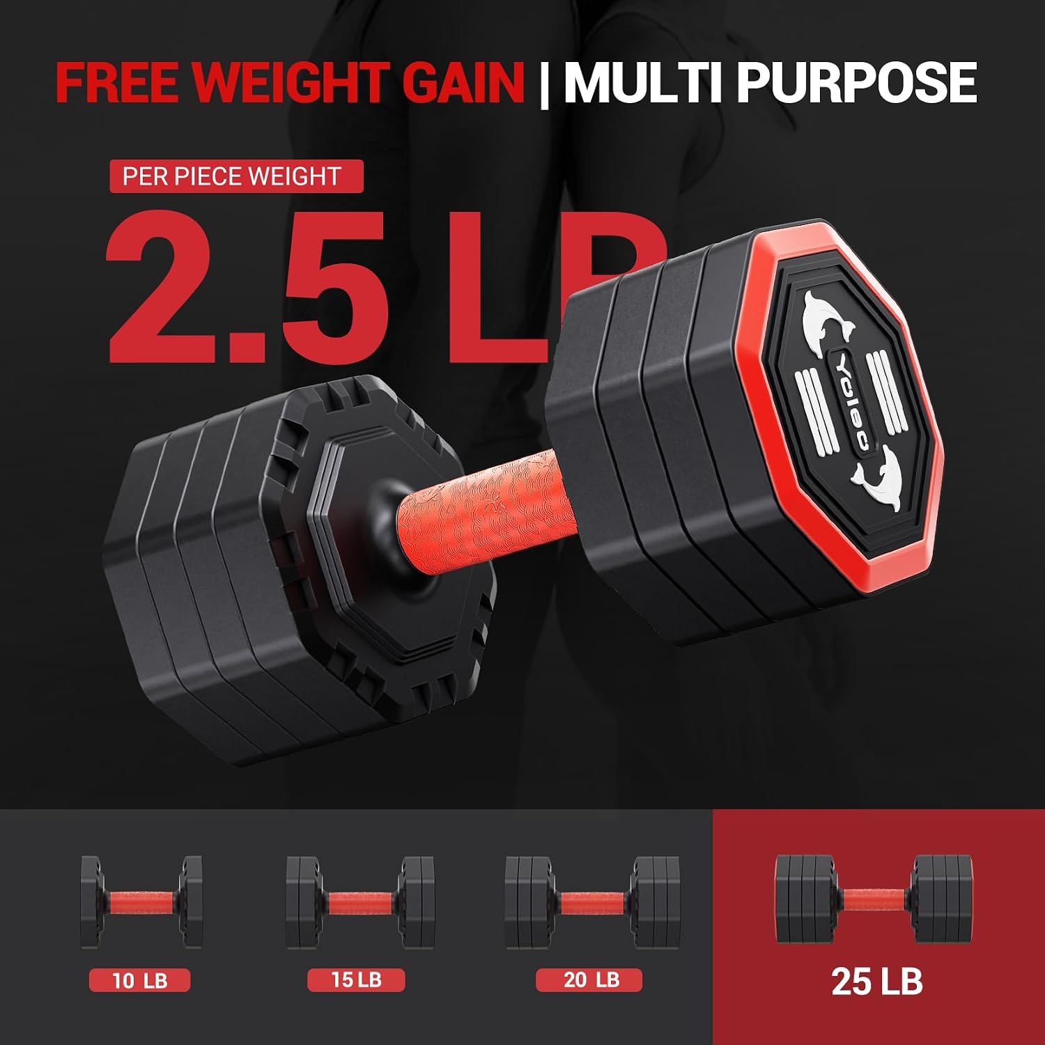 Yoleo Adjustable Dumbbell Set, Weights Dumbbells Set at Home Workout Equipment, 4 in 1 Each Premium Tai Chi-Style Rotary Mounting Adjustable 10/15/20/25 lb dumbbells, with TPU Soft Rubber Handle Suitable Men/Women Updated 2.0