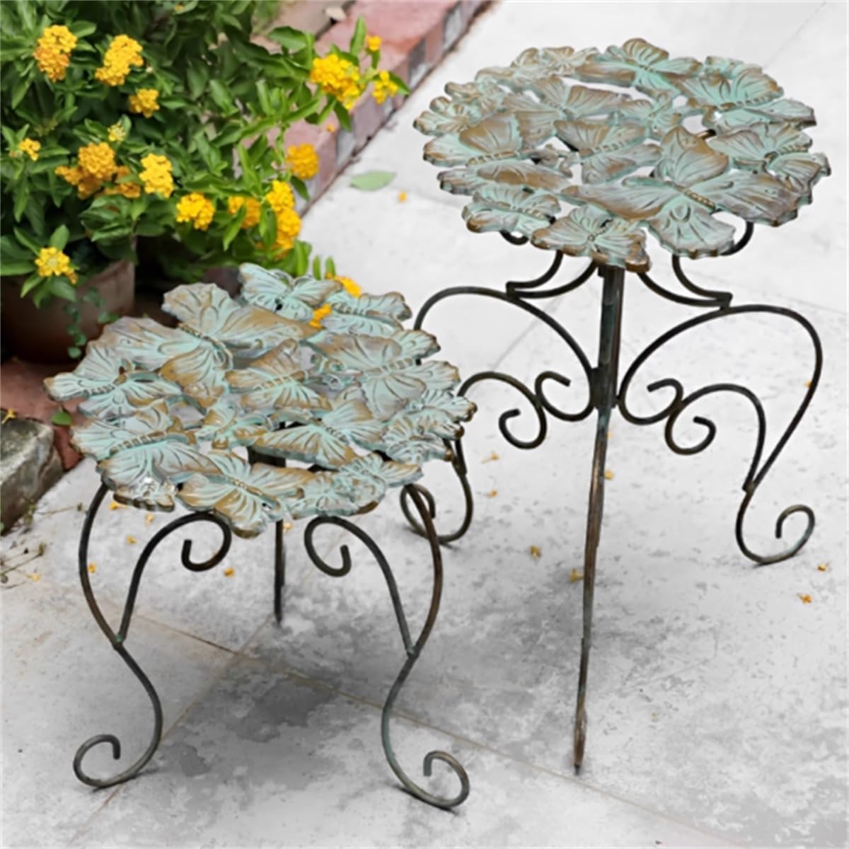 Outdoor Cast Iron Flower Stand, Heavy Duty Cast Iron Potted Plant Stand,Garden Potting Bench Table,Round Potted Plant Stand Rack,Decorative Flower Pot Holder,for Home Garden,Green,Large