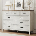 LYNSOM Farmhouse 9 Drawer Dresser for Bedroom, 55 Inch Wide Wood Rustic Chest of Drawers with X-Marking & Bar Handle, Large Storage Dressers Organizer for Bedroom, Living Room, Antique White