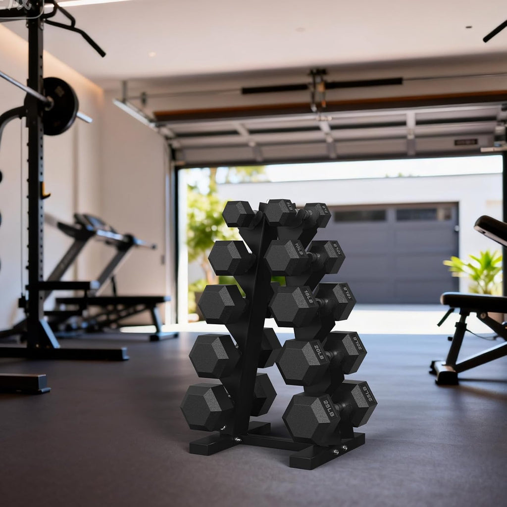 PAPABABE Hex Dumbbell Set with Rack, 85-560lb Rubber Encased Dumbbell Free Weights Dumbbells Set with Storage Rack, Hand Weights Set for Strength Training