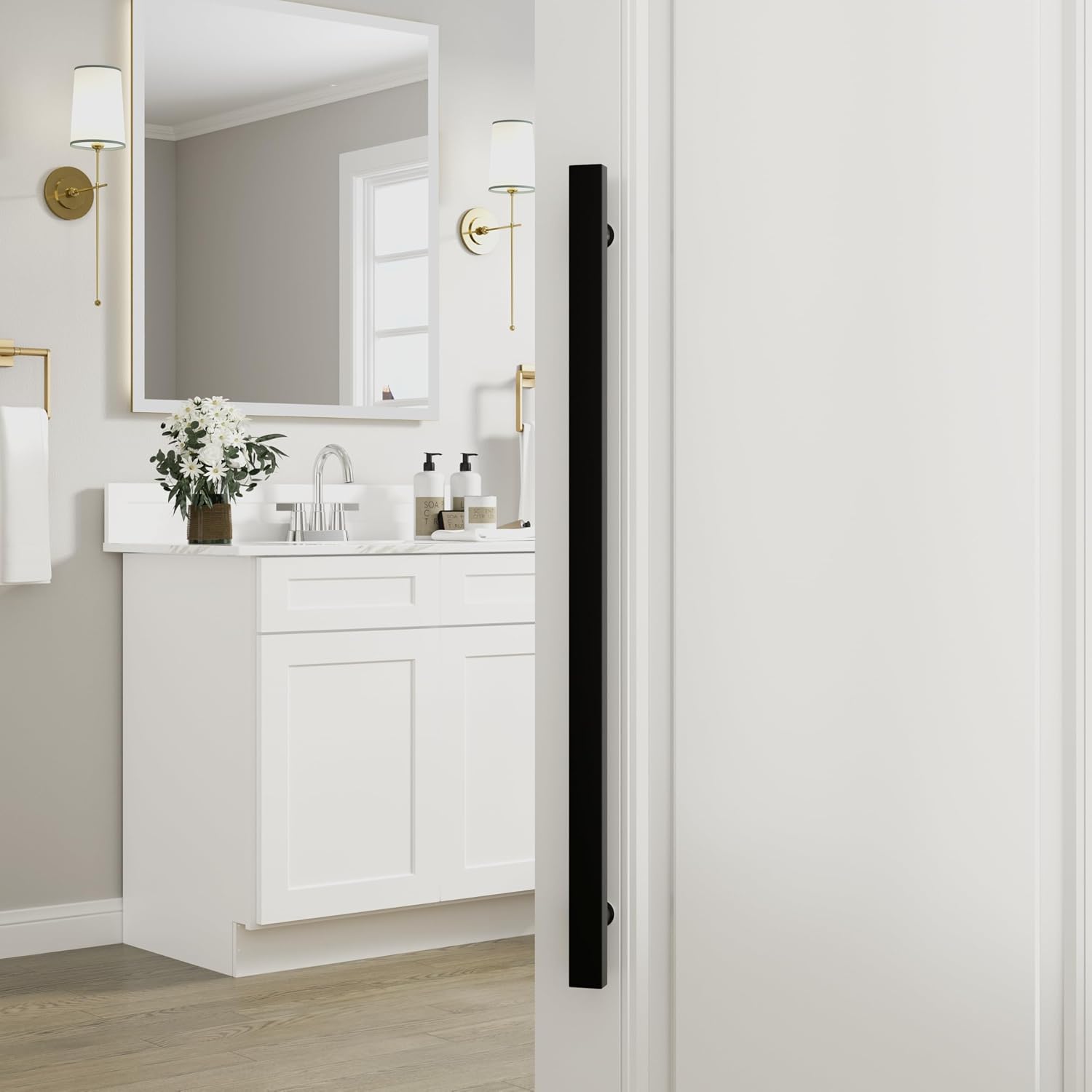 TOGU TG-6019 60 inches Solid Standoffs Heavy-Duty Commercial Grade-304 Stainless Steel Push Pull Door Handle/Barn Door Pull Handle/Glass Pulls, Matte Black Finish