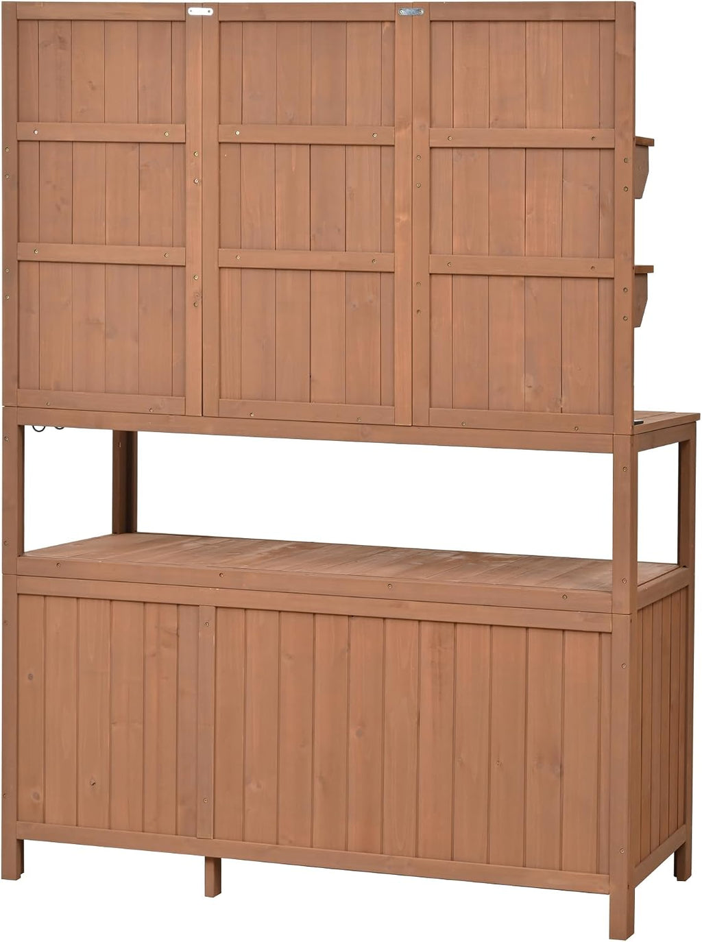 Rustic 50.2' Solid Fir Wood Patio Potting Bench with Hutch,Garden Workstation with Large Countertop,2 Shelves,2 Cabinets,3 Side Hooks,Planting Table for Backyard (Natural#H)