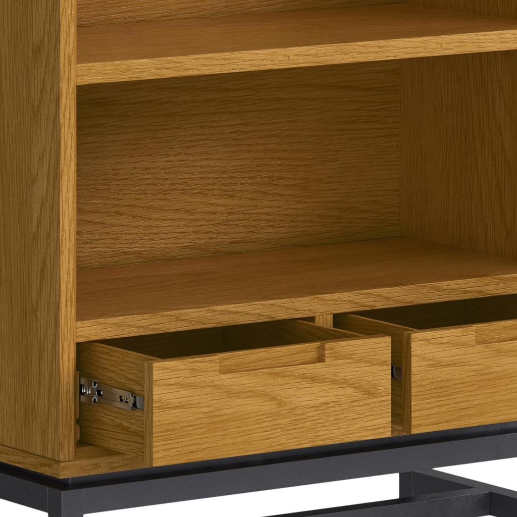 SIMPLIHOME Banting Bookcase - 66 inch Tall Solid Oak Veneer and Metal Bookshelf, Industrial Storage for Living Room, Study Room or Office with Open Shelves and Metal Frame