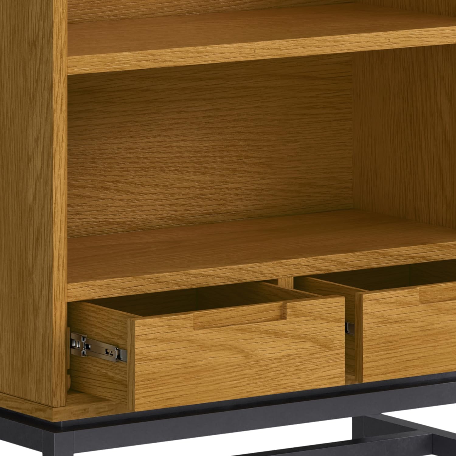 SIMPLIHOME Banting Bookcase - 66 inch Tall Solid Oak Veneer and Metal Bookshelf, Industrial Storage for Living Room, Study Room or Office with Open Shelves and Metal Frame