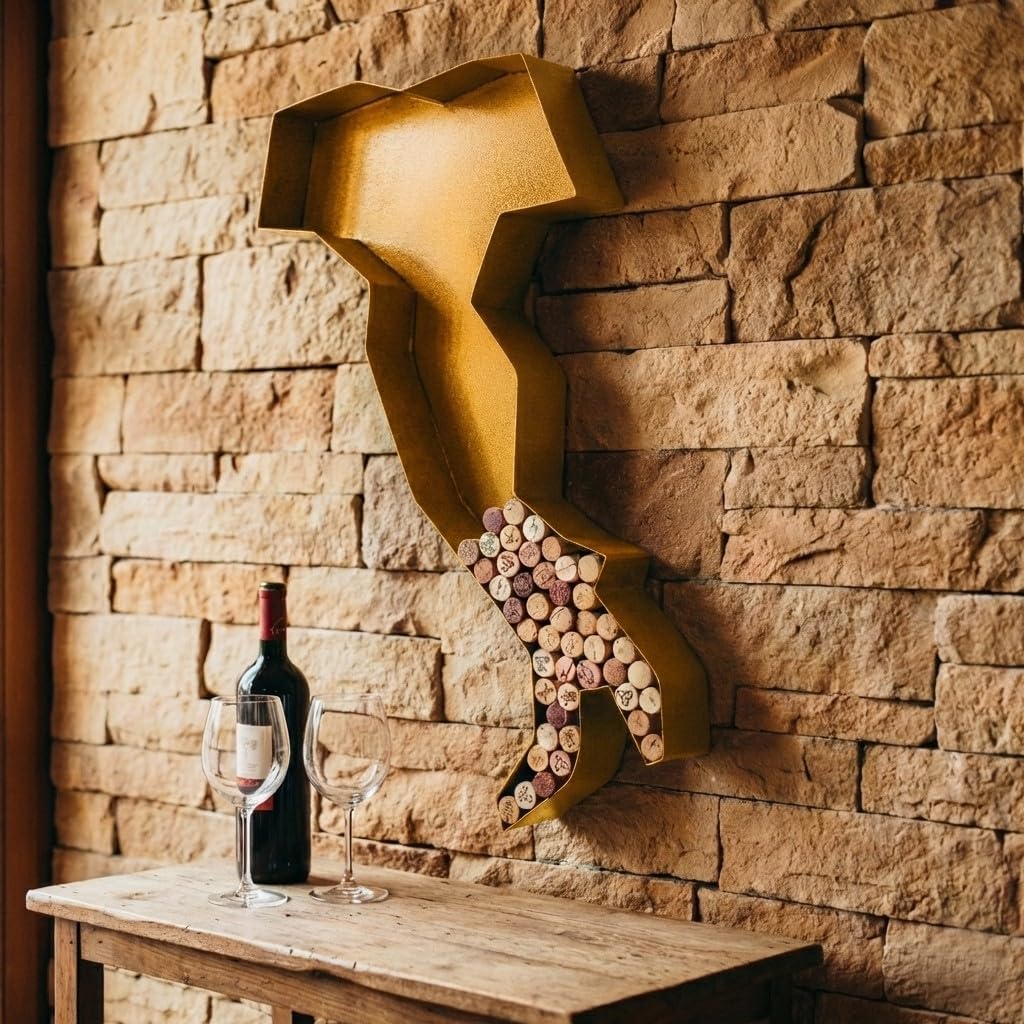 NEONSİGN Italy Map Wine Cork Holder Metal Italy Map Decor Sign Wine Bar Pub Home Decoration (Gold, 36 inch)