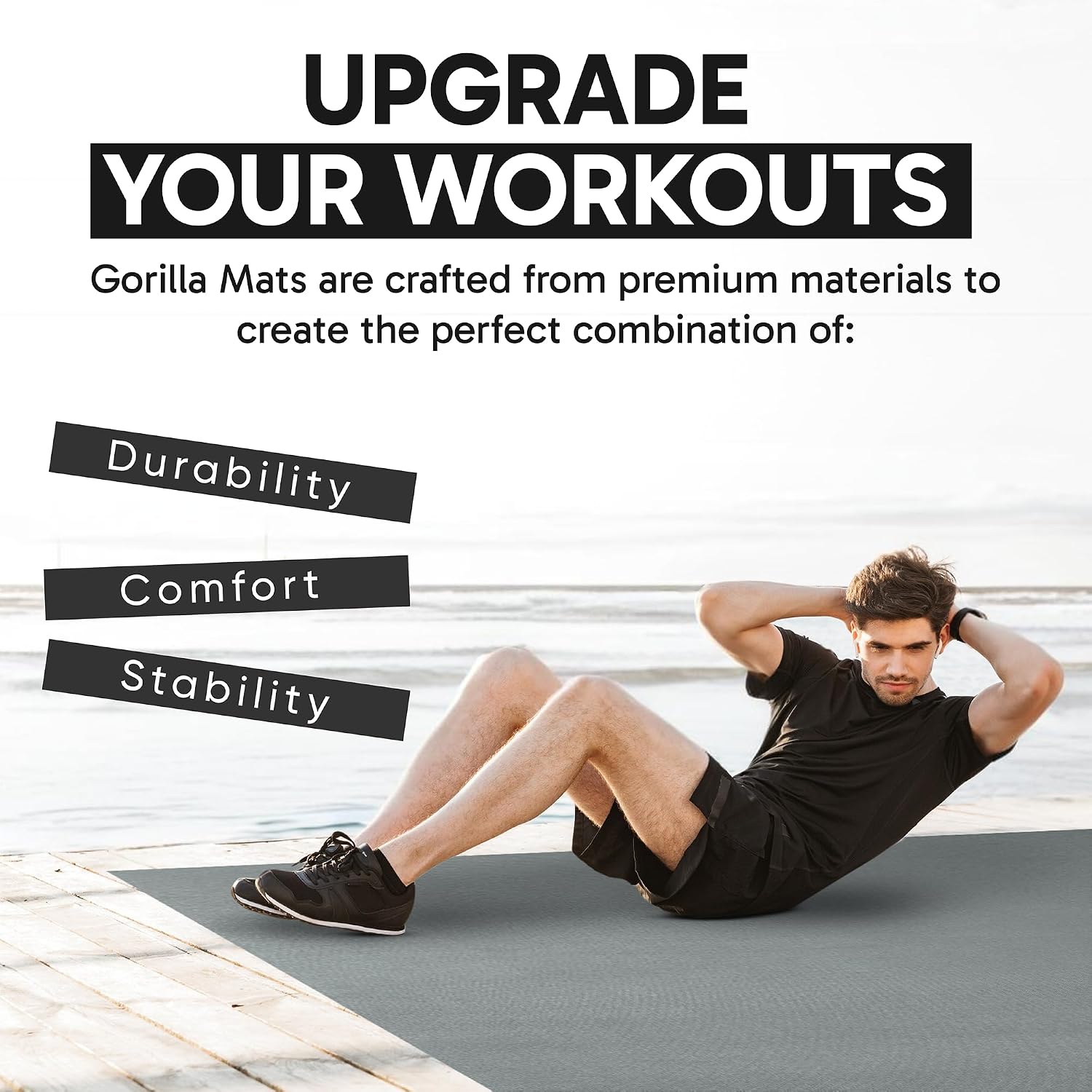 Gorilla Mats Large Exercise Mat – 6'x4', 7'x4', 7'x5', 8'x4', 10'x4' (1/4' Thick) – Ultra Durable Workout Mat for Home Gym Flooring – Non-Slip, Flat Fitness, Yoga & Weight Lifting Floor Mat