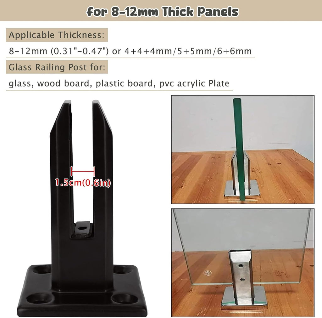 Black Glass Railing Hardware Floor Clamp Kit 10pack, Pool Fence Glass Railing Spigot Clamp, 304 Stainless Steel Glass Balustrade Panels Standoff(Frosted Black,H 20cm/7.9in)