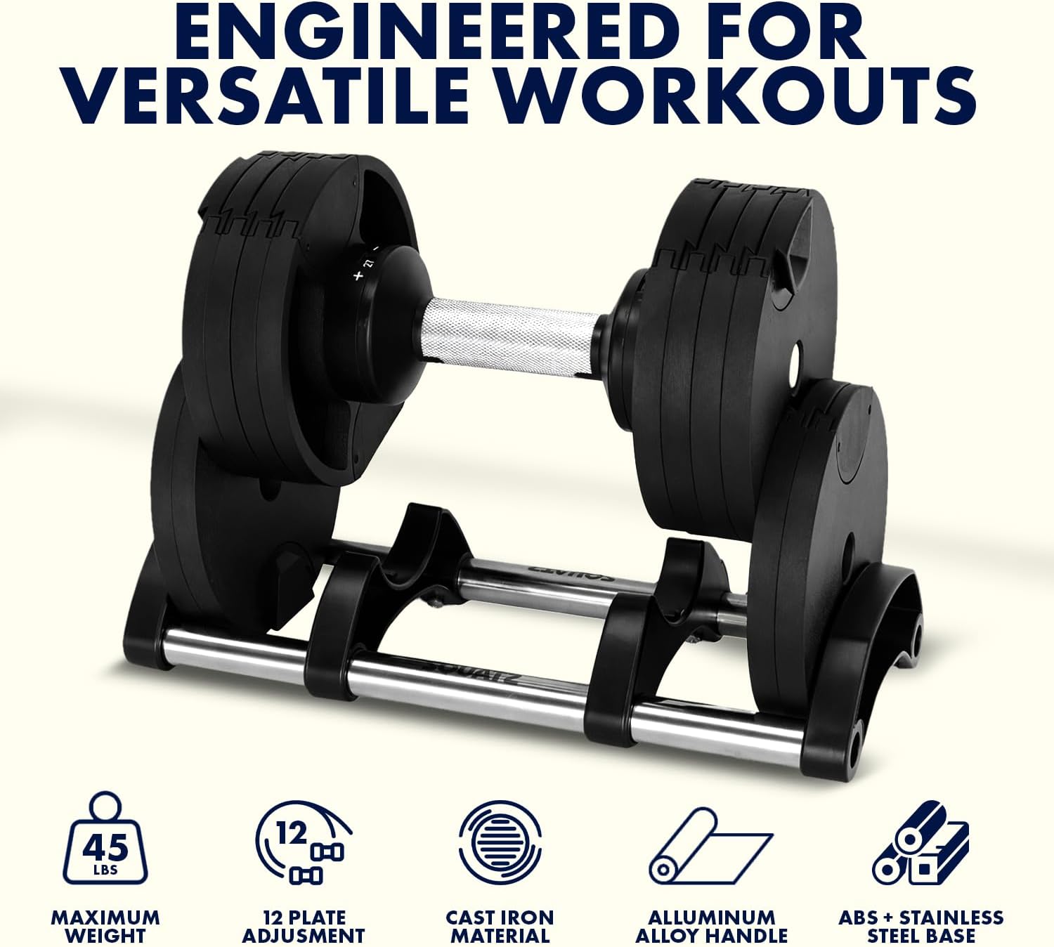 SQUATZ Adjustable Dumbbells with Quick Weight Change, Space-Saving Dumbbell Set with Anti‑Slip Handle, Secure Locking System, Heavy‑Duty Plates & Base for Home Workout and Strength Training
