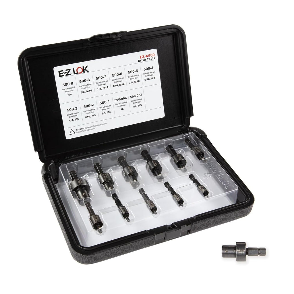 E-Z LOK Slotted Threaded Insert Drive Tool Assortment Kit for Metal and Wood, #4 to 3/4