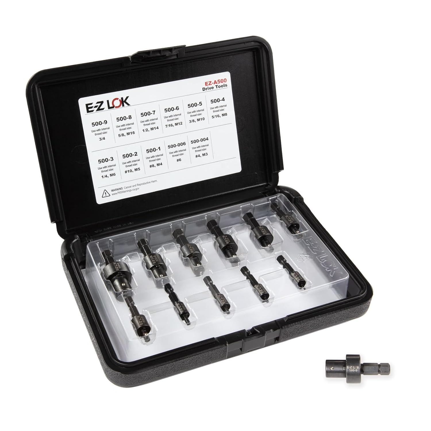 E-Z LOK Slotted Threaded Insert Drive Tool Assortment Kit for Metal and Wood, #4 to 3/4