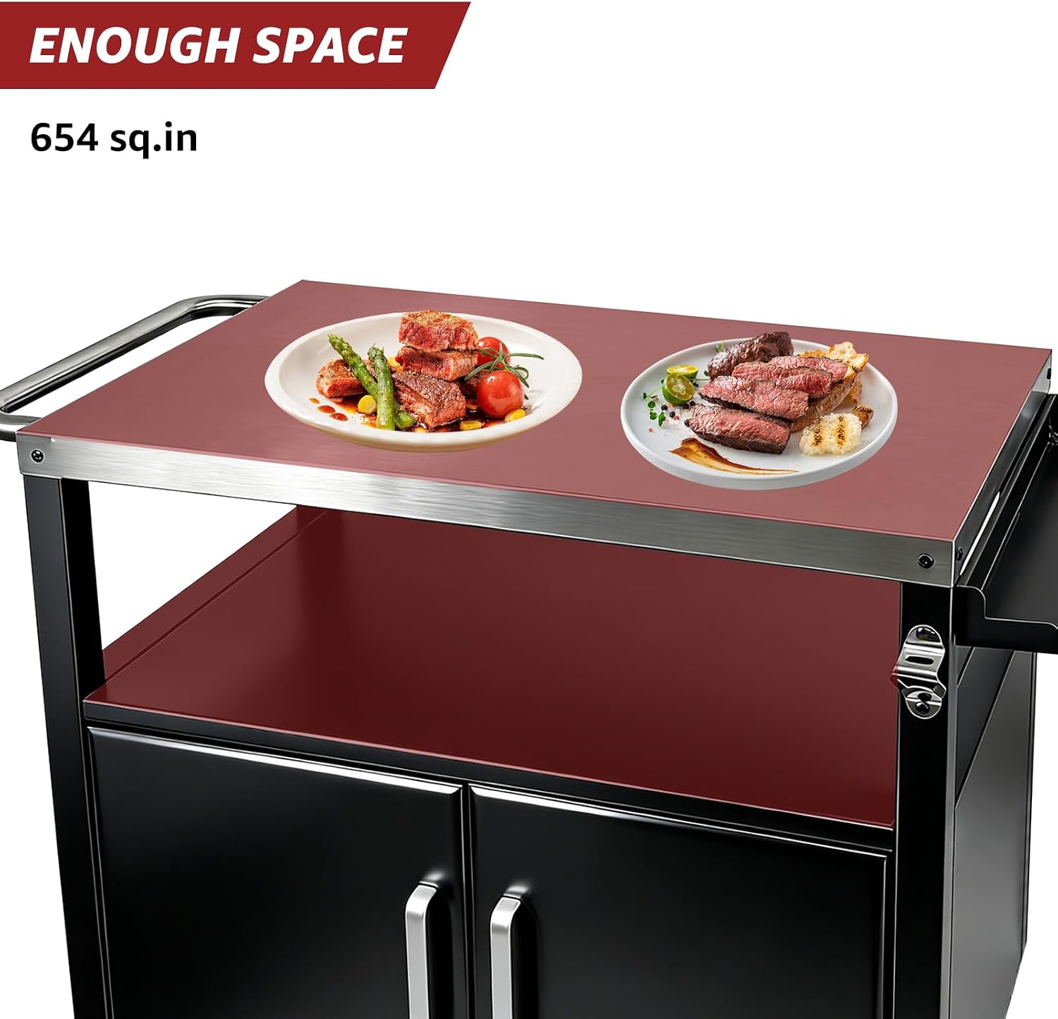 Outdoor Grill Cart with Storage, Movable Stainless Steel Kitchen Island with Wheels & Brakes, Multifunctional Food Prep Table for BBQ, Pizza Oven