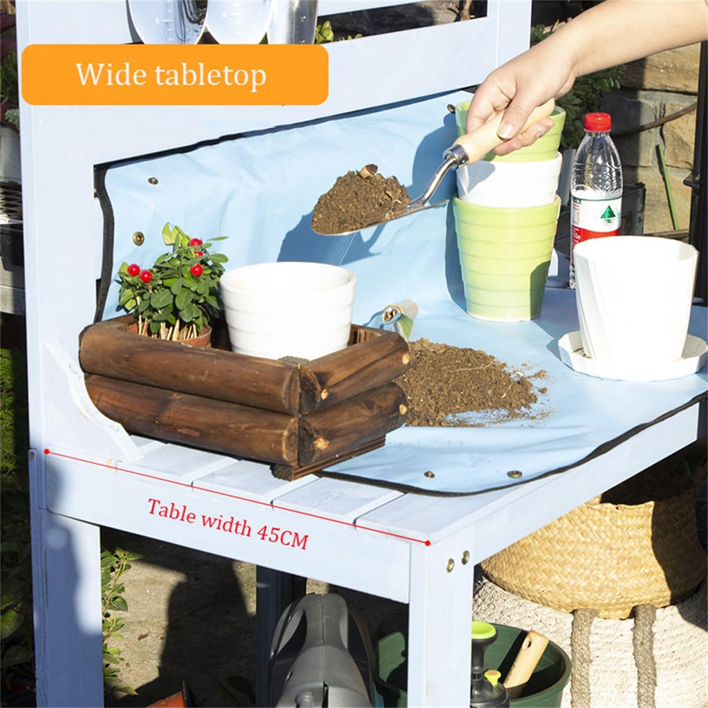 Potting Table Outdoor Potting Bench, Large Outdoor Kitchen Island Prep Station,Balcony Gardening Table,Outdoor Solid Wood Garden Work Bench Station,for Outside All Weather Use,Blue