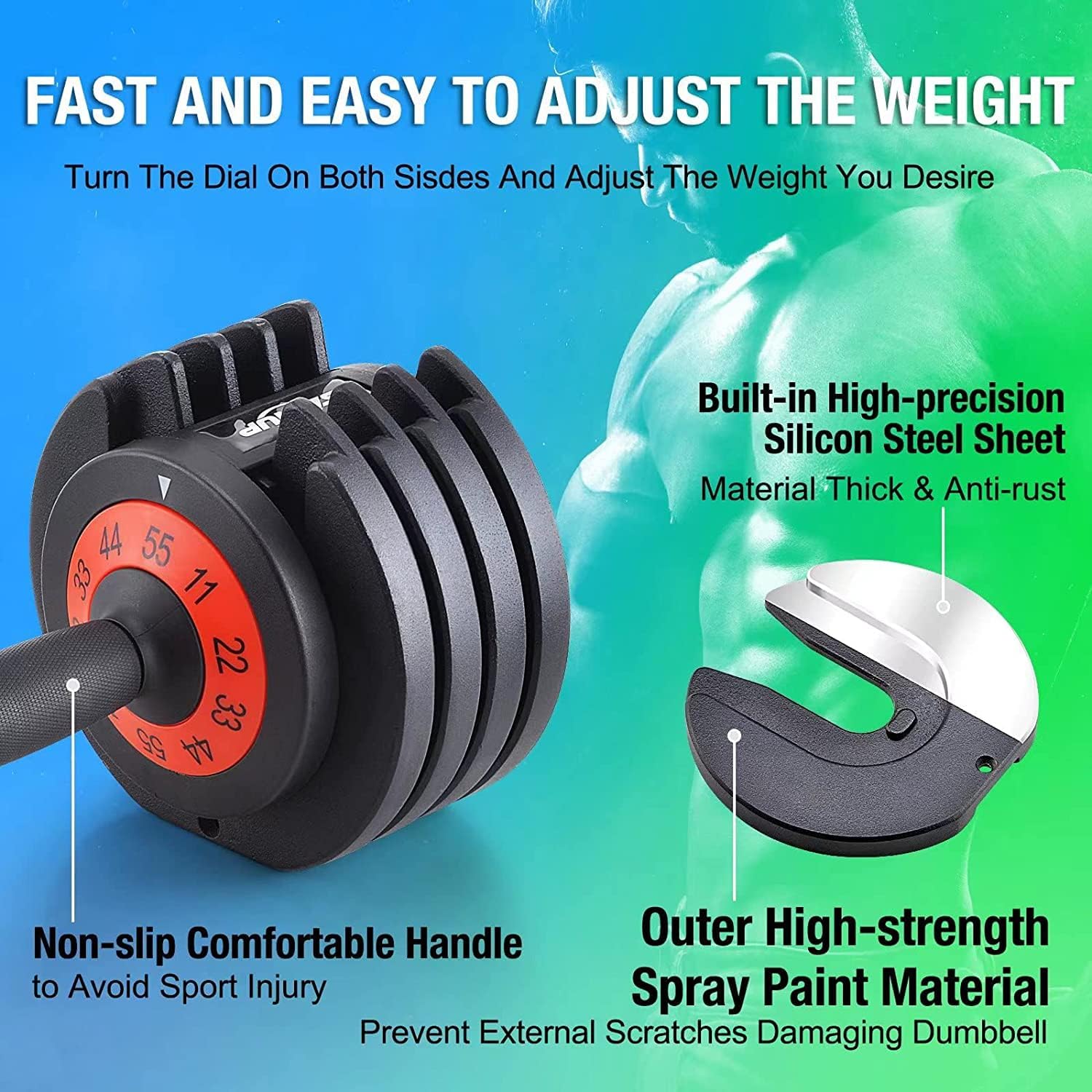 55 lbs Pair Adjustable Dumbbells Set, Adjustable Weights Dumbbells Set for Men and Women with Anti-Slip Fast Adjust Weight by Turning Handle,Black Dumbbell with Tray