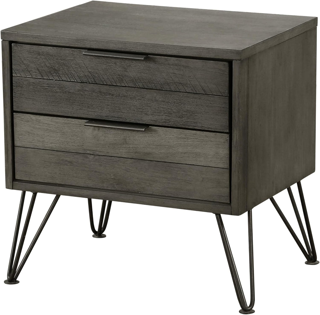 5-Piece Modern Full Size Bed Set Panel Gray Finish Solid Acacia Wood Metal Legs Bedroom Furniture