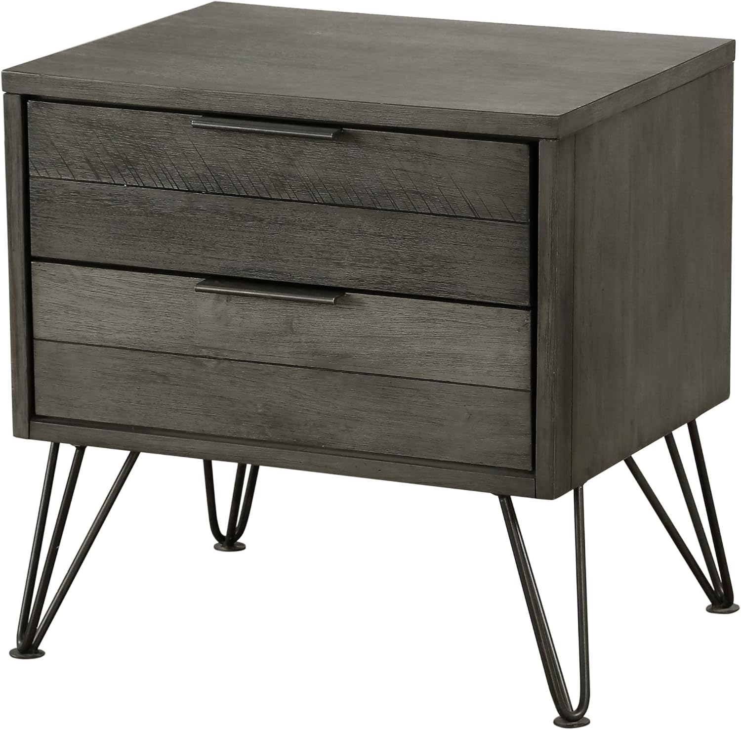5-Piece Modern Full Size Bed Set Panel Gray Finish Solid Acacia Wood Metal Legs Bedroom Furniture