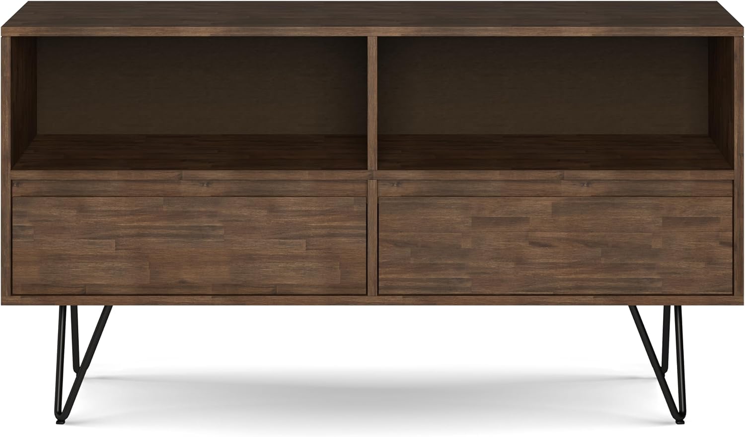 SIMPLIHOME Chase Bookcase - 30 inch Tall Solid Acacia Wood and Metal Low Bookshelf in Rustic Natural Aged Brown, Modern Industrial Storage for Living Room or Office with Open Shelves and Metal Frame