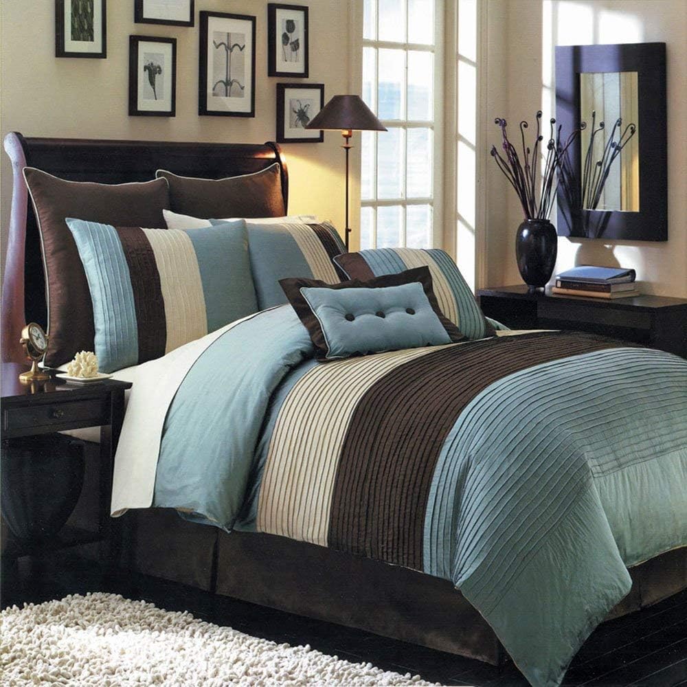 sheetsnthings Hudson Microfiber Twin Extra Long XL Size 9PC Bed in a Bag (Comforter Set and Sheet Set) Aqua Blue