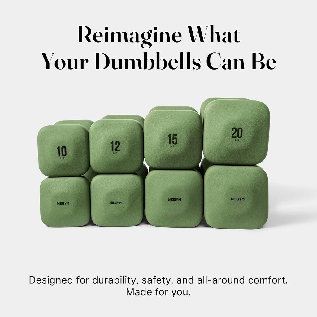 WeGym SafeGrip Square Dumbbells with Anti Slip Handles, Aesthetic Free Weights for Home Workouts, Stable Design Prevents Rolling during Floor Exercises - Set