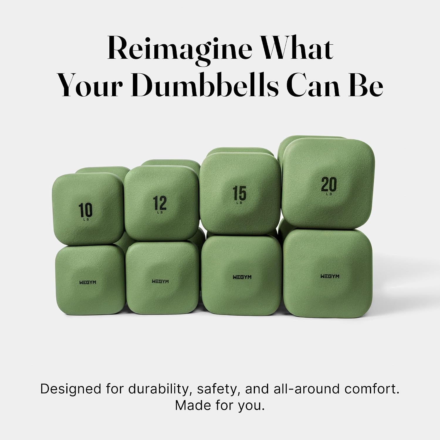 WeGym SafeGrip Square Dumbbells with Anti Slip Handles, Aesthetic Free Weights for Home Workouts, Stable Design Prevents Rolling during Floor Exercises - Set