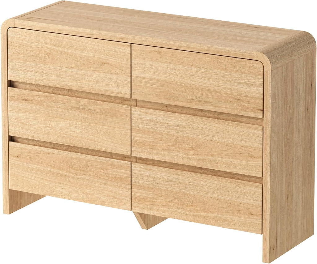 AMERLIFE 6 Drawer Dresser for Bedroom, 49' Wide Modern Storage Cabinet with Rounded Edges & Anti-Tip Kit, Wood Chest of Drawers for Closet, Hallway or Nursery, Easy Assembly, Light Oak Finish