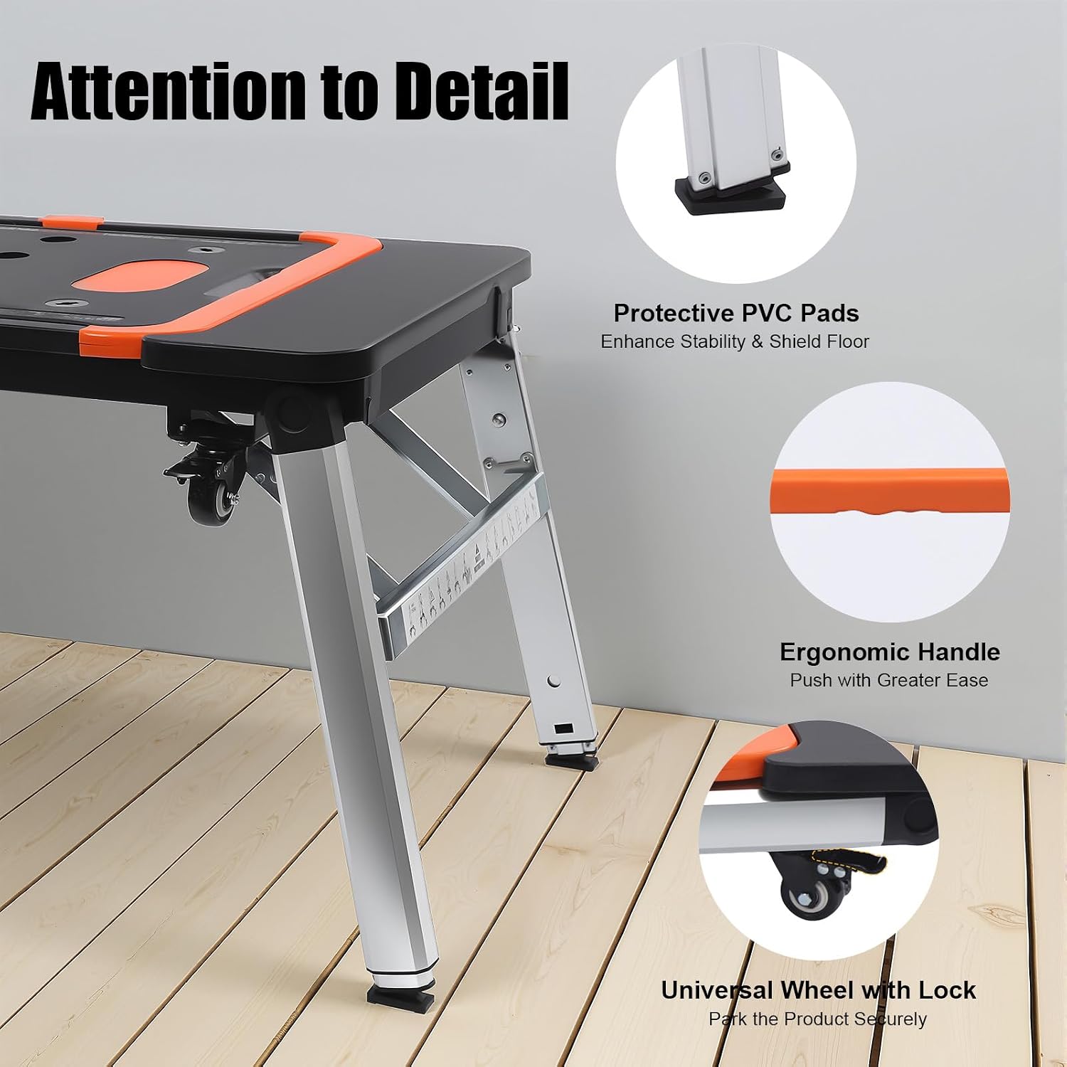 7-in-1 Multifunctional Work Platform Portable Workbench Handcart 551lbs Scaffolding Sawhorse Workbench with Garage Woodworking Adjustable Height Car Creeper Dolly and Hand Truck with 4 Wheels