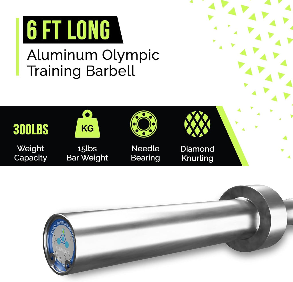 Rage Fitness Olympic Training Barbell – 6FT 15LB (300LB Capacity) OR 7FT 45LB (1500LB Capacity) – Home & Commercial Gym Weightlifting Bar for Squats, Deadlifts, Bench Press & Strength Training