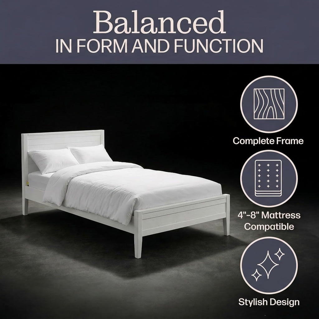 Alaterre Furniture Windsor Bed Frame with Headboard and Footboard - Solid Wood Twin Platform Bed Frame with Wood Slat Support - No Box Spring Needed, Easy Assembly (White Driftwood, Panel Headboard)