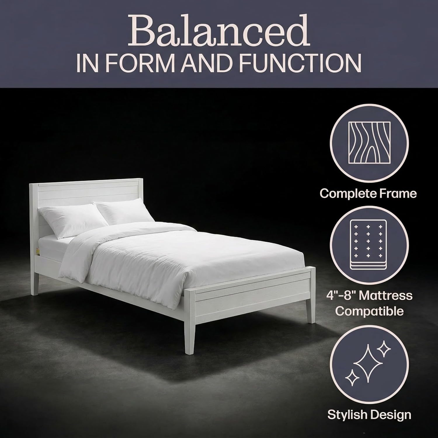 Alaterre Furniture Windsor Bed Frame with Headboard and Footboard - Solid Wood Twin Platform Bed Frame with Wood Slat Support - No Box Spring Needed, Easy Assembly (White Driftwood, Panel Headboard)