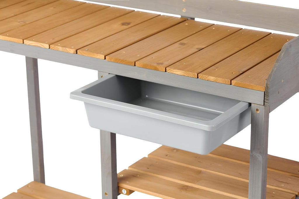 42' Outdoor Wooden Potting Bench with Storage Cabinet - 220LBS Capacity Weather-Resistant Gardening Workstation Table, Portable Plant Potting Table for Backyard Patio Greenhouse Brown