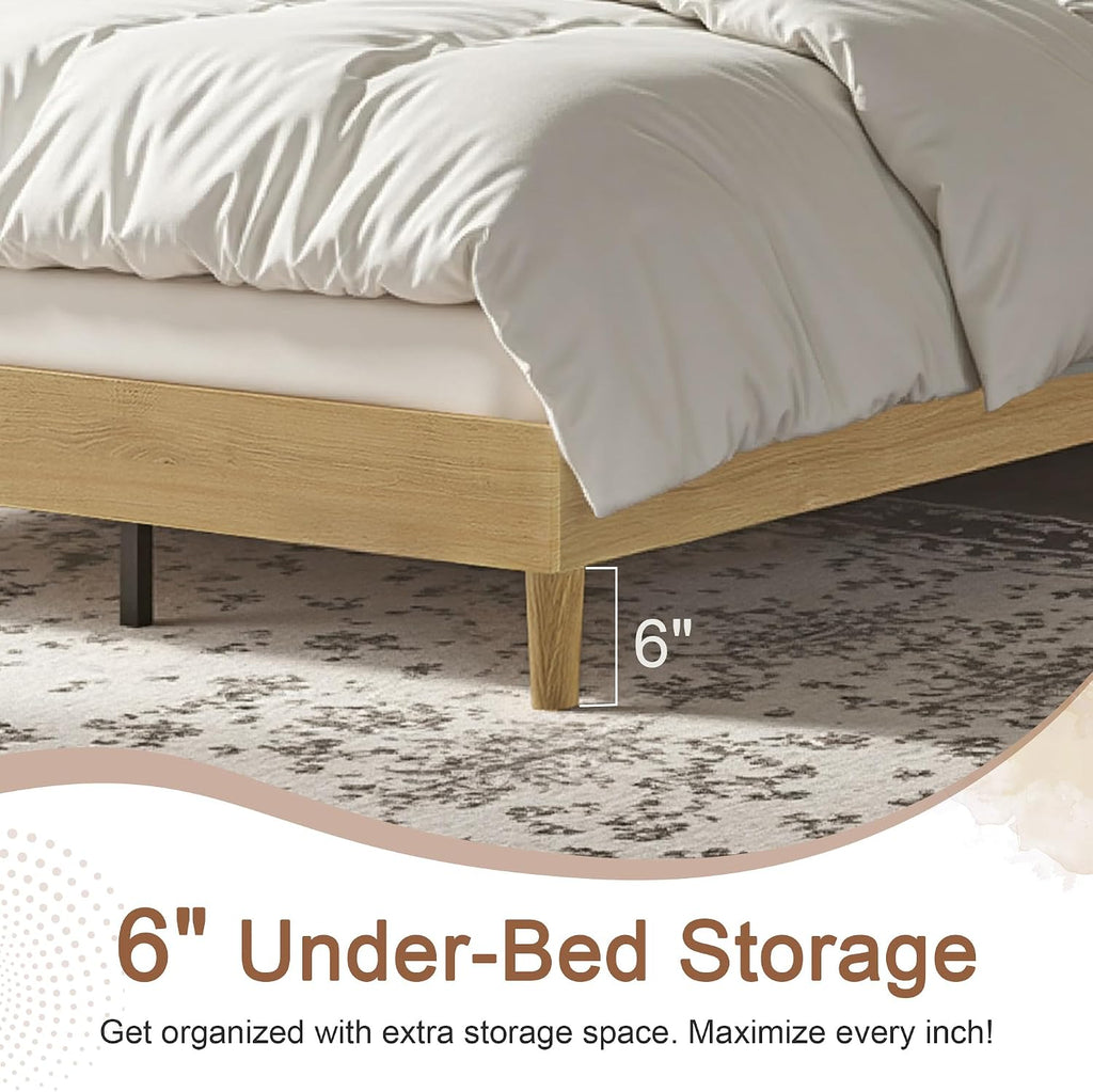 VECELO Queen Size Bed Frame Upholstered Platform Beds with Height-Adjustable Cotton and Linen Headboard, Heavy Duty Wood Slats, 6' Under-Bed Space, Noise-Free, No Box Spring Needed, Easy Assembly