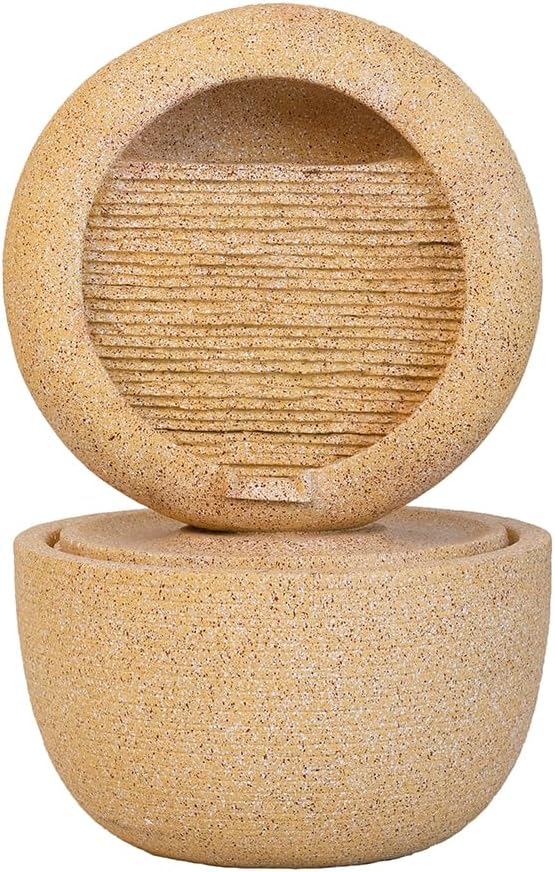 Cement Tabletop Fountain with Light and Pump, 2-Tiered Indoor/Outdoor Decor for Patio, Garden, Yard, Balcony