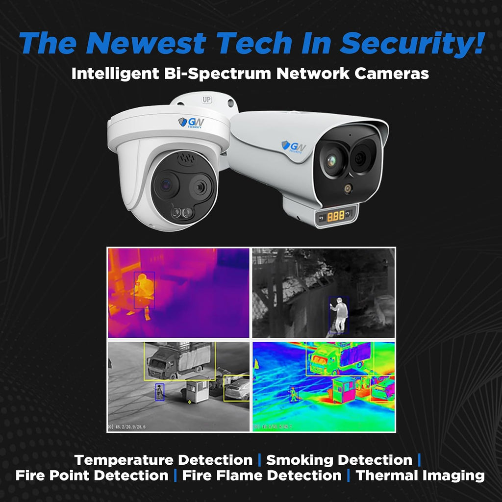 GW Security 5MP Bi-Spectrum Themal Accurate Temperature Measurement 2-Way Audio PoE Dome Security Camera w/Smoke, Flame, Fire Point, Human, Vehicle Smart Detection and 10 AI Functions