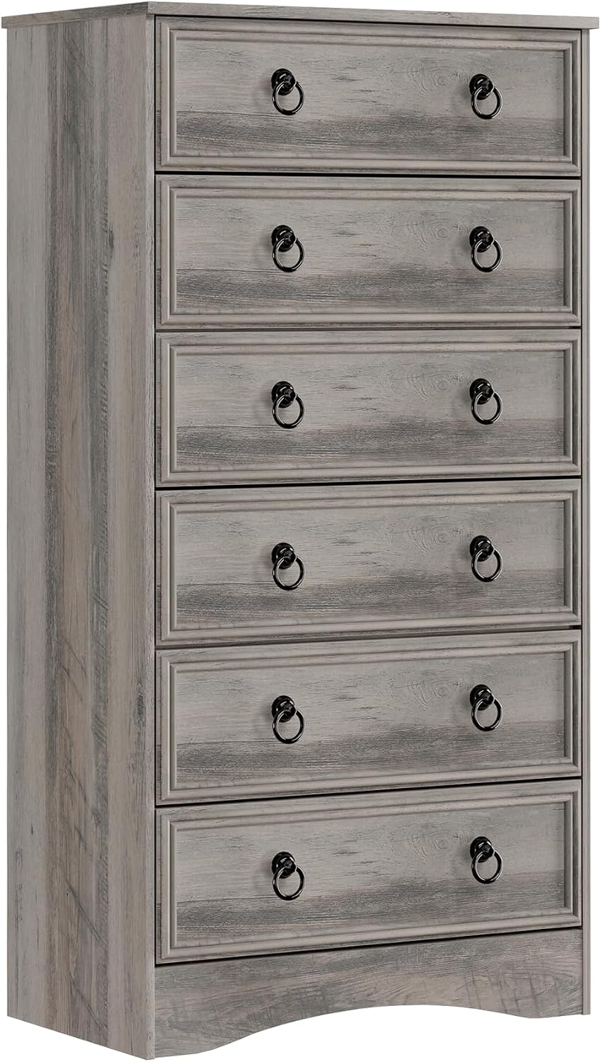 VVFLU 6 Drawer Dresser Tall, 52' Tall Grey Dresser for Bedroom, Chest of Drawers, Large Storage Organizer for Clothes, Grey Vintage, for Living Room, Bedroom, Hallway