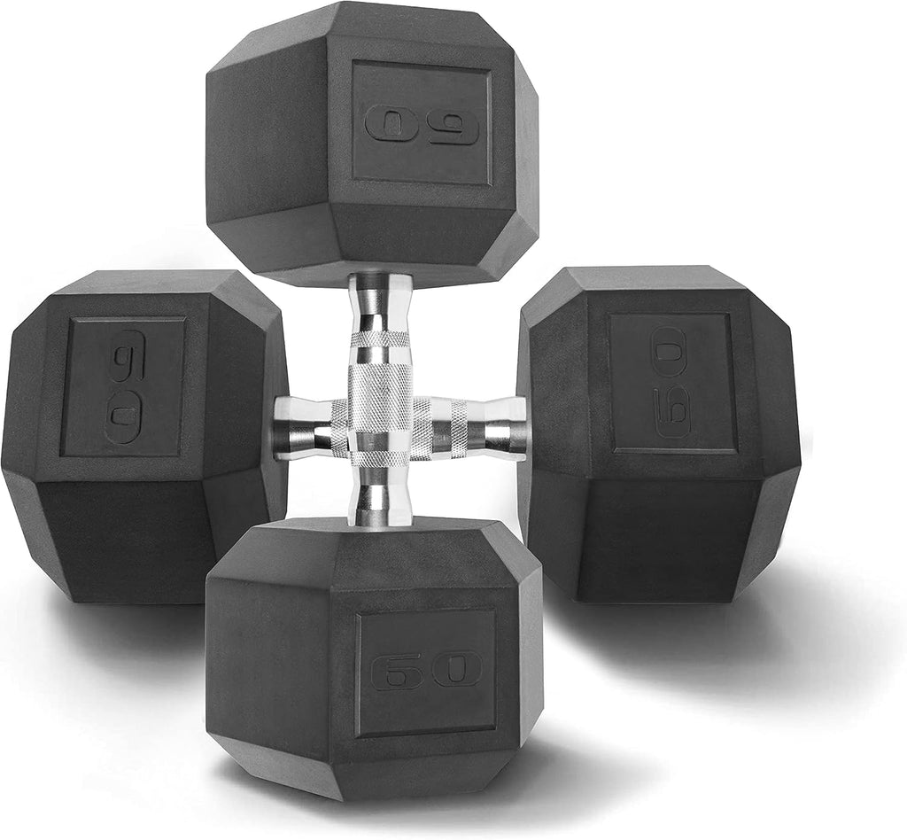 WF Athletic Supply Rubber Coated Solid Steel Cast-Iron Pair Dumbbells, Rubber Hex Dumbbells, Hex Weights Dumbbells for Muscle Toning, Full Body Workout, Home Gym Dumbbells, Pair