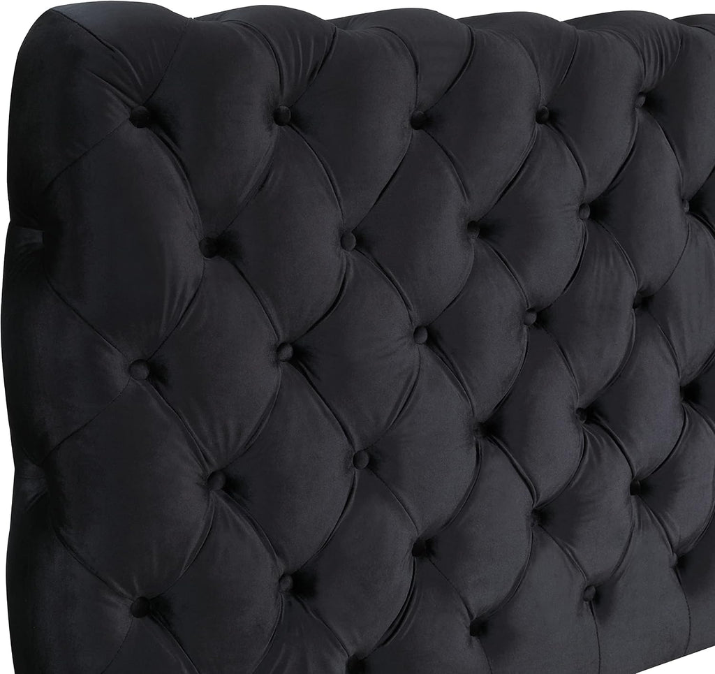 Roundhill Furniture Apoera Velvet Upholstered Button Tufted Bed, King, Black