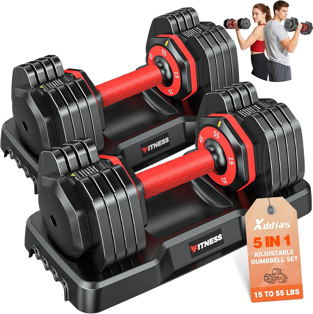 XDDIAS Adjustable Dumbbells Set of 2 for Strength Training, One-Hand Quick Adjust, 25/55/80/90 lbs Options, Anti-Slip Grip Handle, Compact Home Gym Weights for Men Women