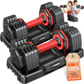 XDDIAS Adjustable Dumbbells Set of 2 for Strength Training, One-Hand Quick Adjust, 25/55/80/90 lbs Options, Anti-Slip Grip Handle, Compact Home Gym Weights for Men Women