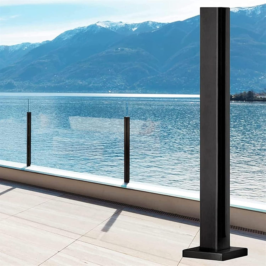 Shower Glass Clamp, Square Glass Railing, Black Glass Panels Post Steel Guardrail, Outdoor Deck Balcony Patio Railing System Clamps, Height 65/75/85/95/105/115cm Fence Pole Column(End Post,Height-75cm