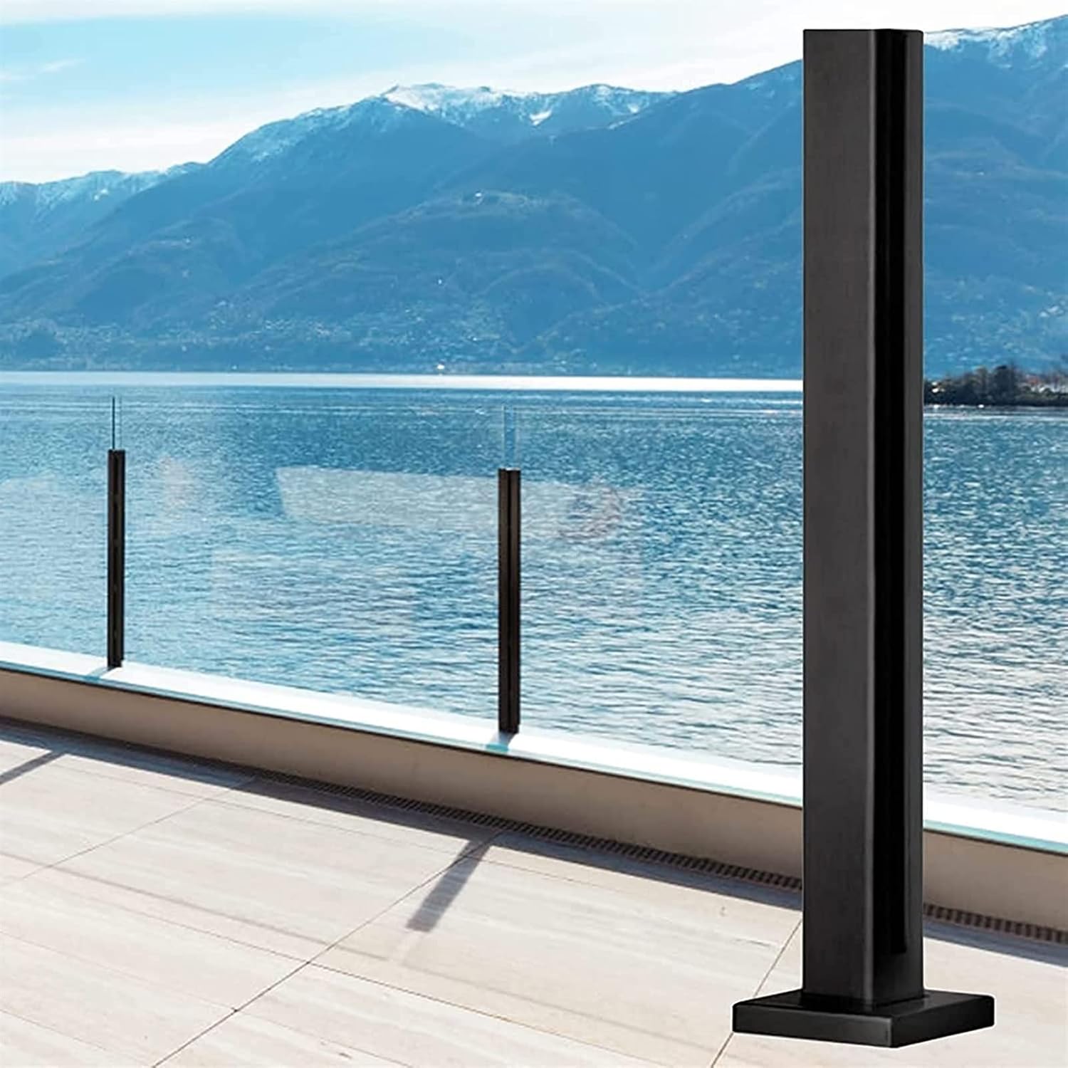 Shower Glass Clamp, Square Glass Railing, Black Glass Panels Post Steel Guardrail, Outdoor Deck Balcony Patio Railing System Clamps, Height 65/75/85/95/105/115cm Fence Pole Column(End Post,Height-75cm