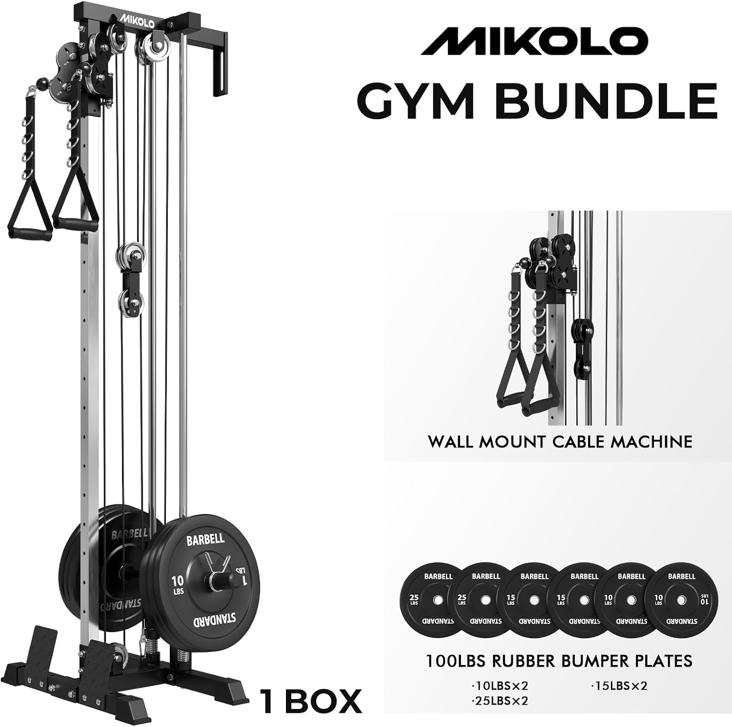 Mikolo Wall Mount Cable Station, Cable Crossover Machine with Dual Pulley System and 19 Adjustable Positions for Home Gym Fitness Equipment