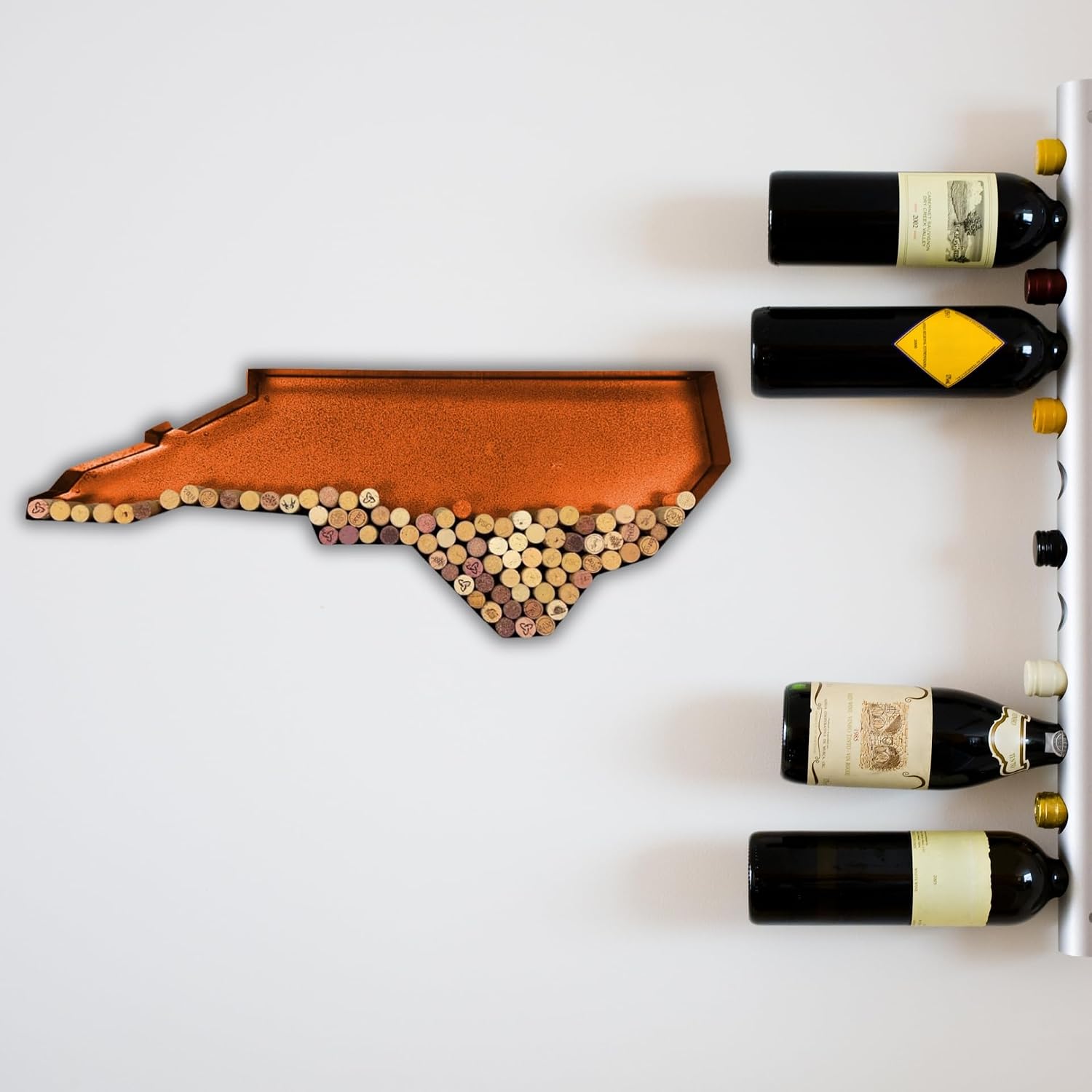 NEONSİGN North Carolina State Map Wine Cork Holder, Metal Wall Decor for Wine Lovers, Rustic Bar or Kitchen Display, Decorative Cork Storage Shaped Like North Carolina (Brown Patina, 18 inch)