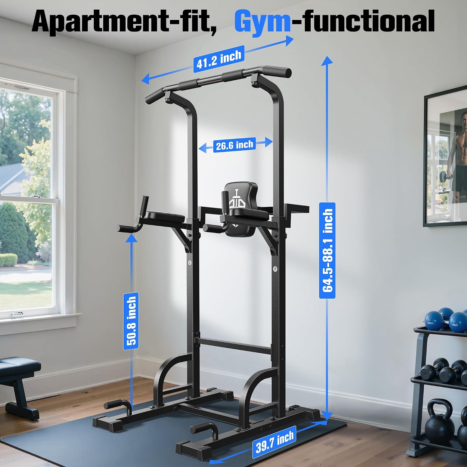 Sportsroyals Power Tower Pull Up Bar Station, 450LBS Stable Pull Up Dip Station for Home Gym Strength Training Equipment | FED Fitness