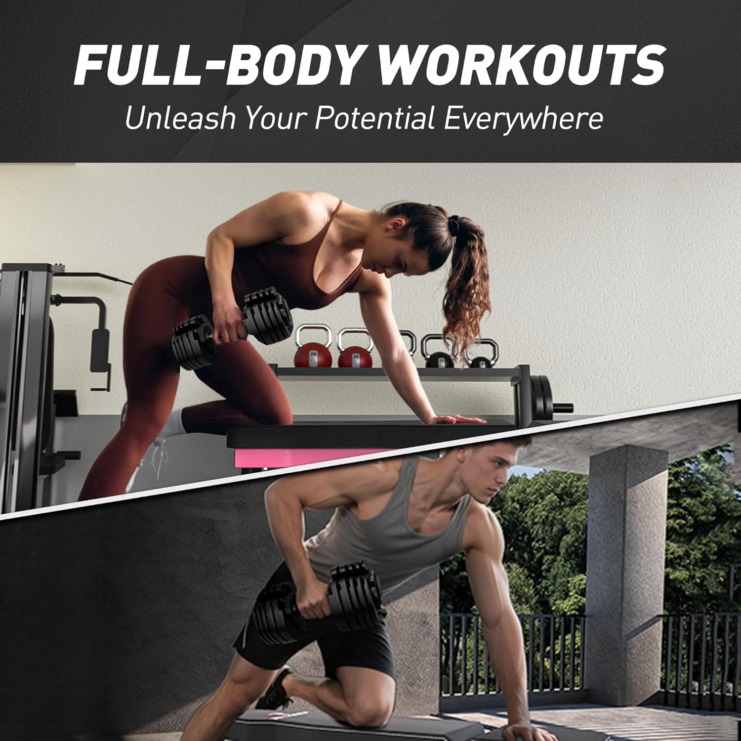 Adjustable Dumbbell Set of 2, 65 lb/95 lb Single Weight, 15-in-1, Fast Adjust Weight Handle, Quick-Lock Adjustable Dumbbell Series for Full Body Workout