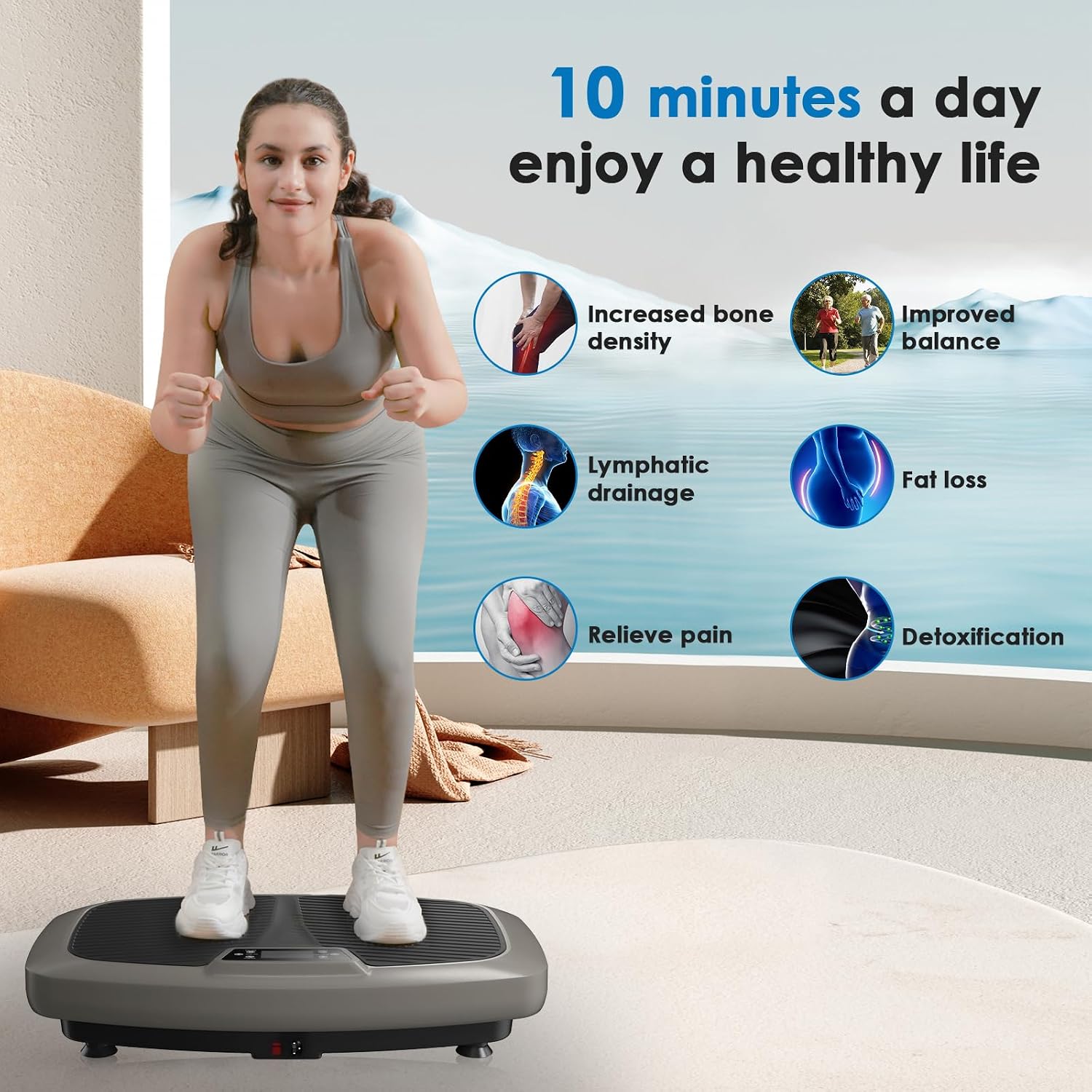 Natini Vibration Plate Exercise Machine - Power Vibrating Plate for Lymphatic Drainage,Whole Boday Workout Machine for Women Weight Loss Home Fitness,350LBS Capacity