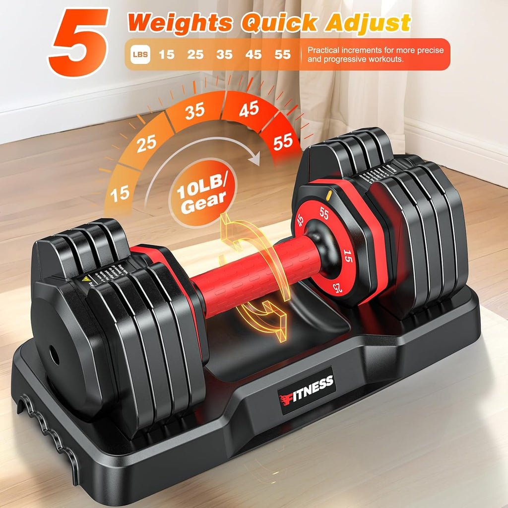 XDDIAS Adjustable Dumbbells Set of 2 for Strength Training, One-Hand Quick Adjust, 25/55/80/90 lbs Options, Anti-Slip Grip Handle, Compact Home Gym Weights for Men Women